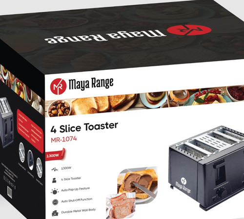 Maya Range - 4 SLICE METAL WALL BODY TOASTER BLACK 1300W – MR-1074