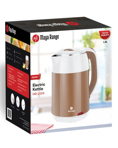 Maya Range - Electric Kettle Stainless Steel 2200W 1.8L Pearl White & Brown.